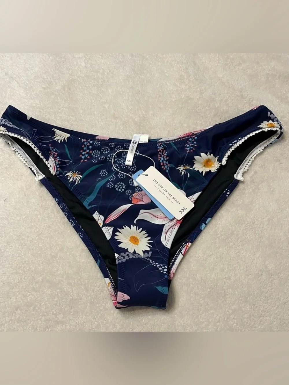 NWT Cupshe Navy Floral Crochet Trim Bikini Bottom Women's Size XXL